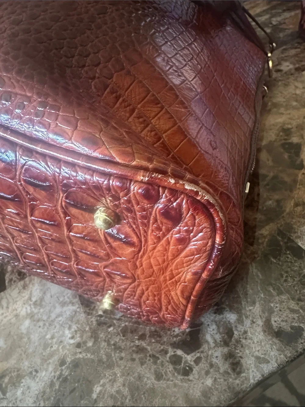 Brahmin Brown Croc-Embossed Leather Tote Bag